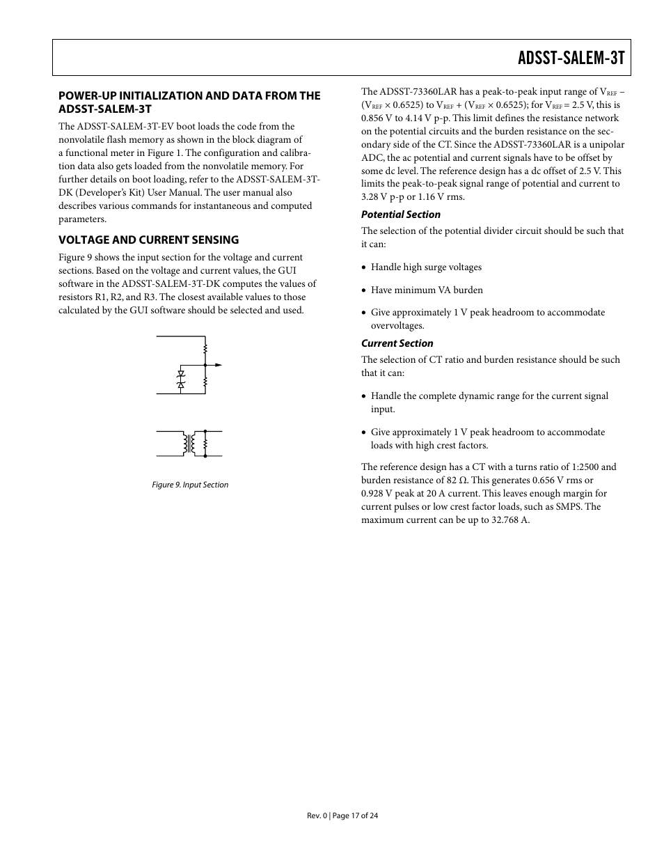 Voltage and current sensing, Adsst-salem-3t | Analog Devices ADSST-EM-3040 User Manual | Page 17 / 24