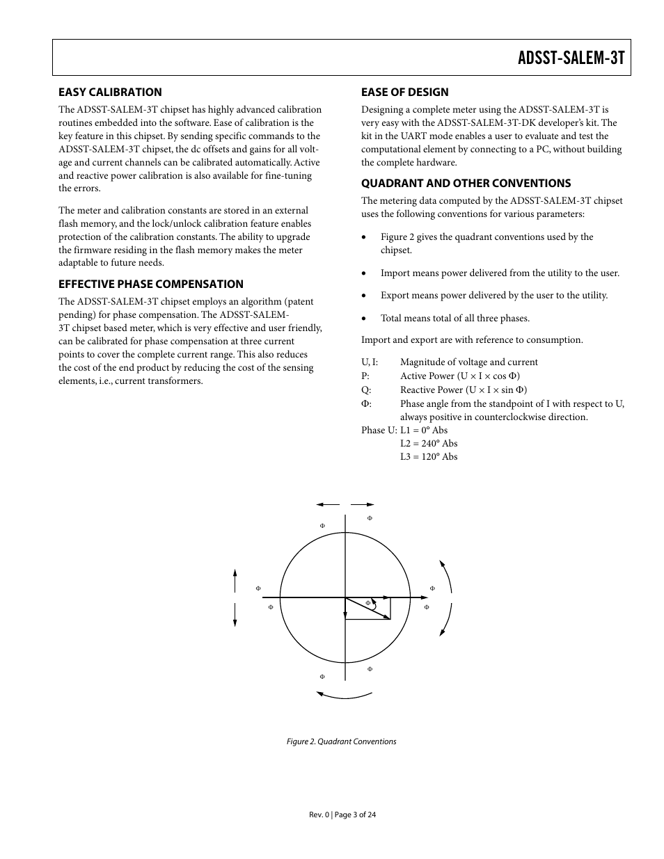 Easy calibration, Effective phase compensation, Ease of design | Quadrant and other conventions, Adsst-salem-3t | Analog Devices ADSST-EM-3040 User Manual | Page 3 / 24