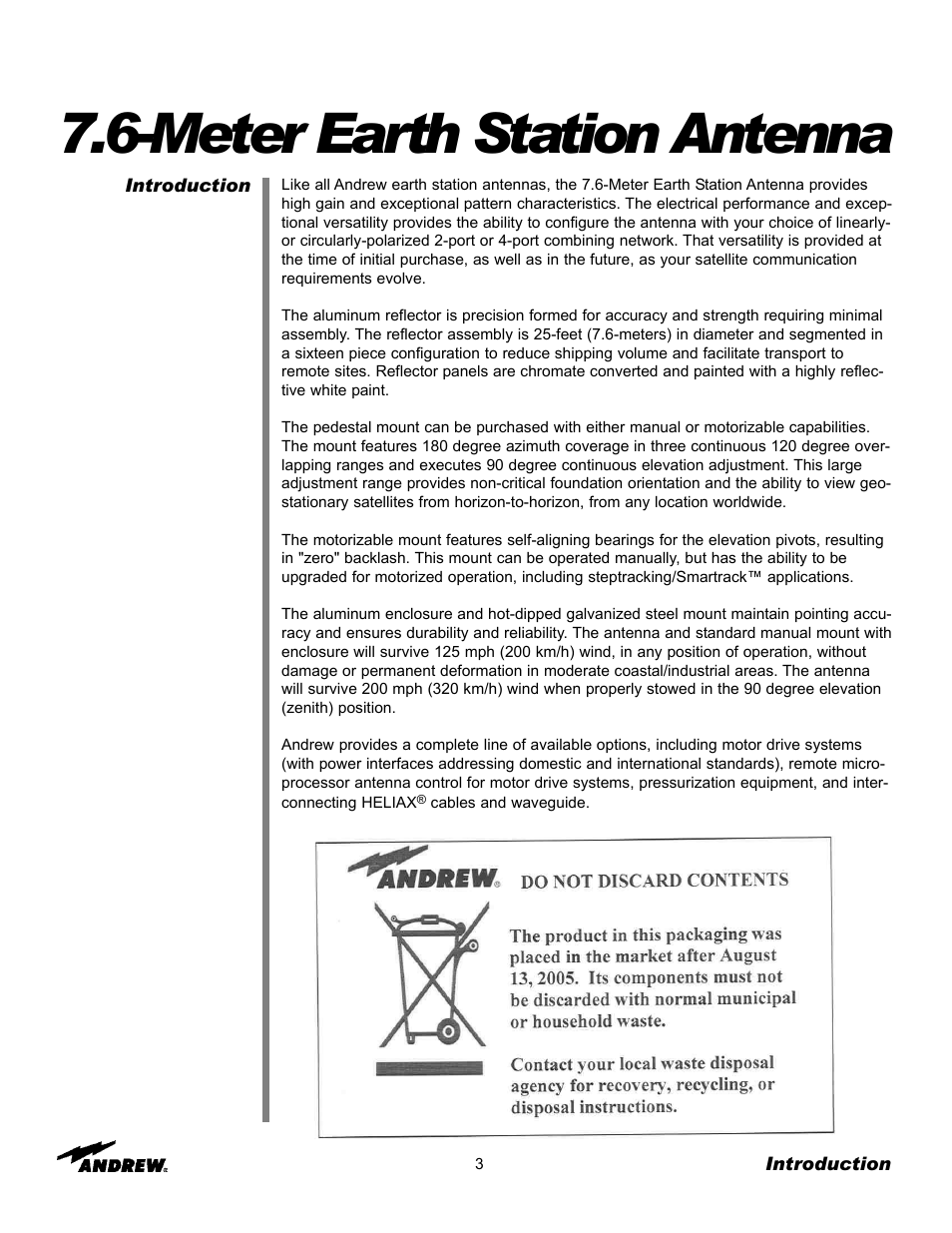 Meter earth station antenna | Andrew ES76PK-1 User Manual | Page 3 / 52