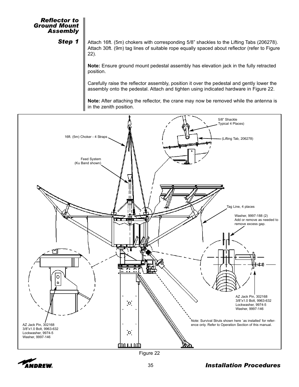 Reflector to ground mount assembly step 1, Installation procedures | Andrew ES76PK-1 User Manual | Page 33 / 52