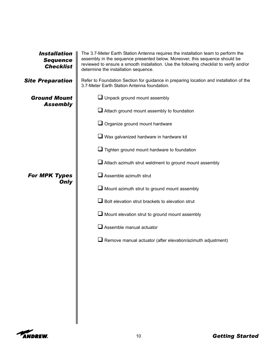 Andrew 3.7-Meter Earth Station Antenna User Manual | Page 10 / 86