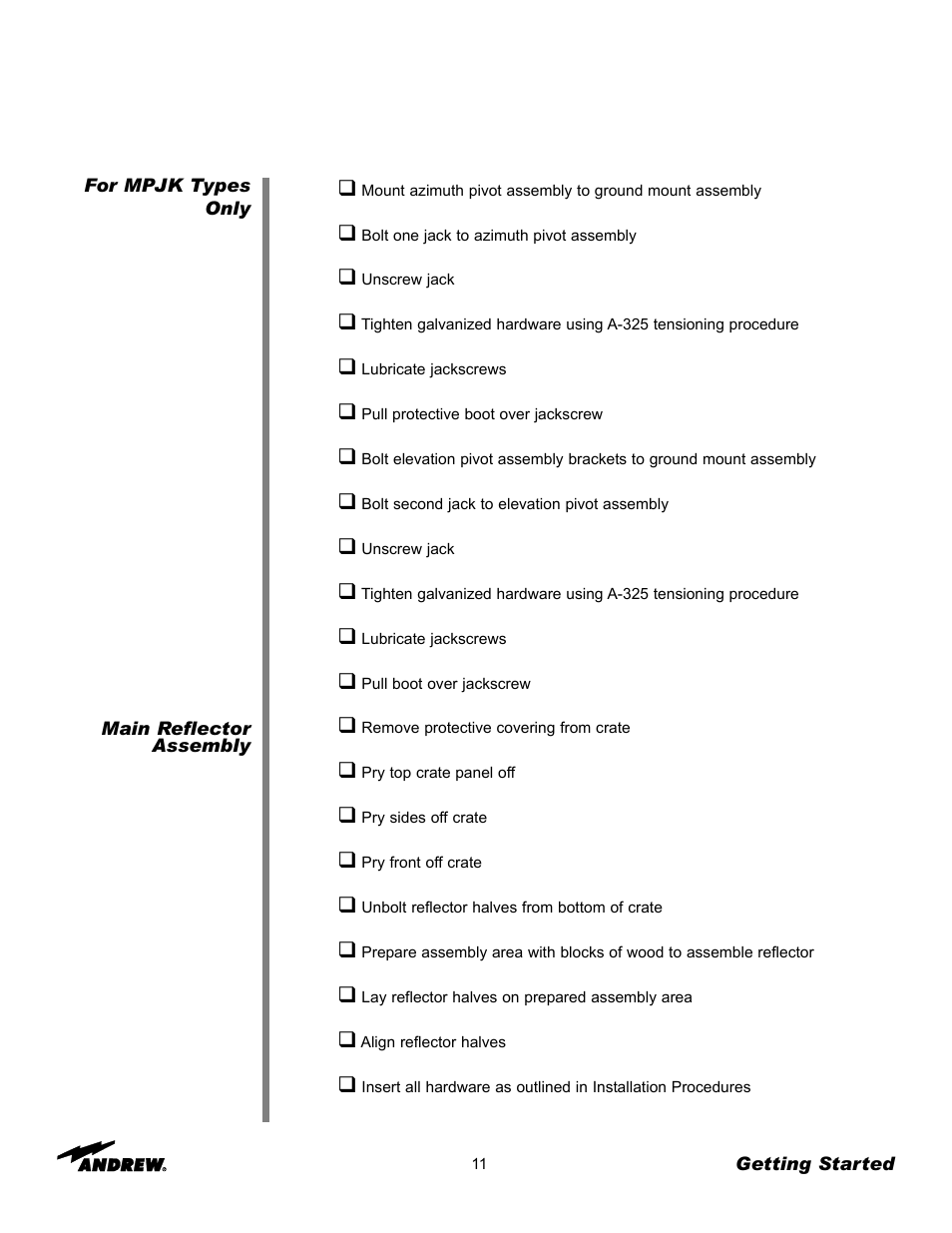 Andrew 3.7-Meter Earth Station Antenna User Manual | Page 11 / 86