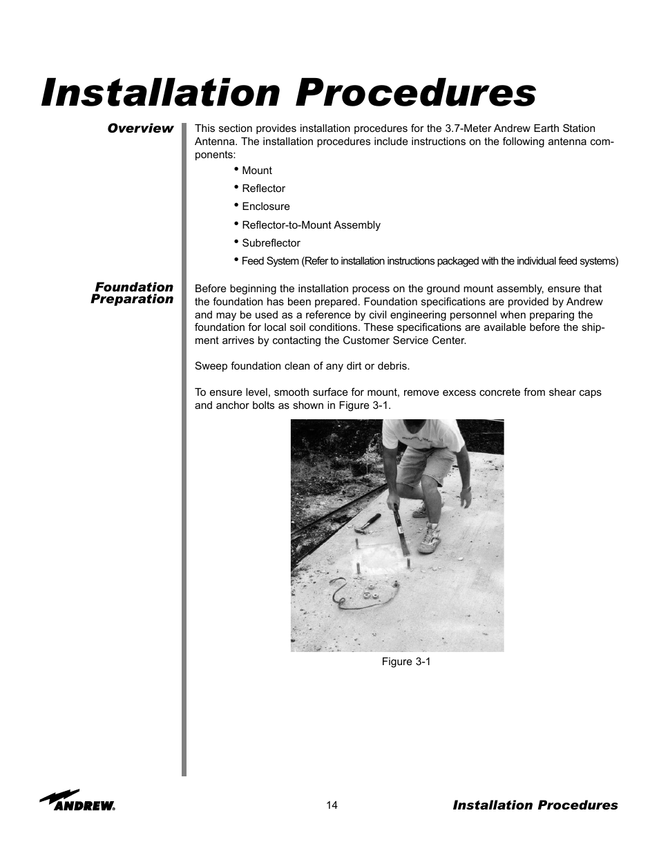 Installation procedures | Andrew 3.7-Meter Earth Station Antenna User Manual | Page 14 / 86