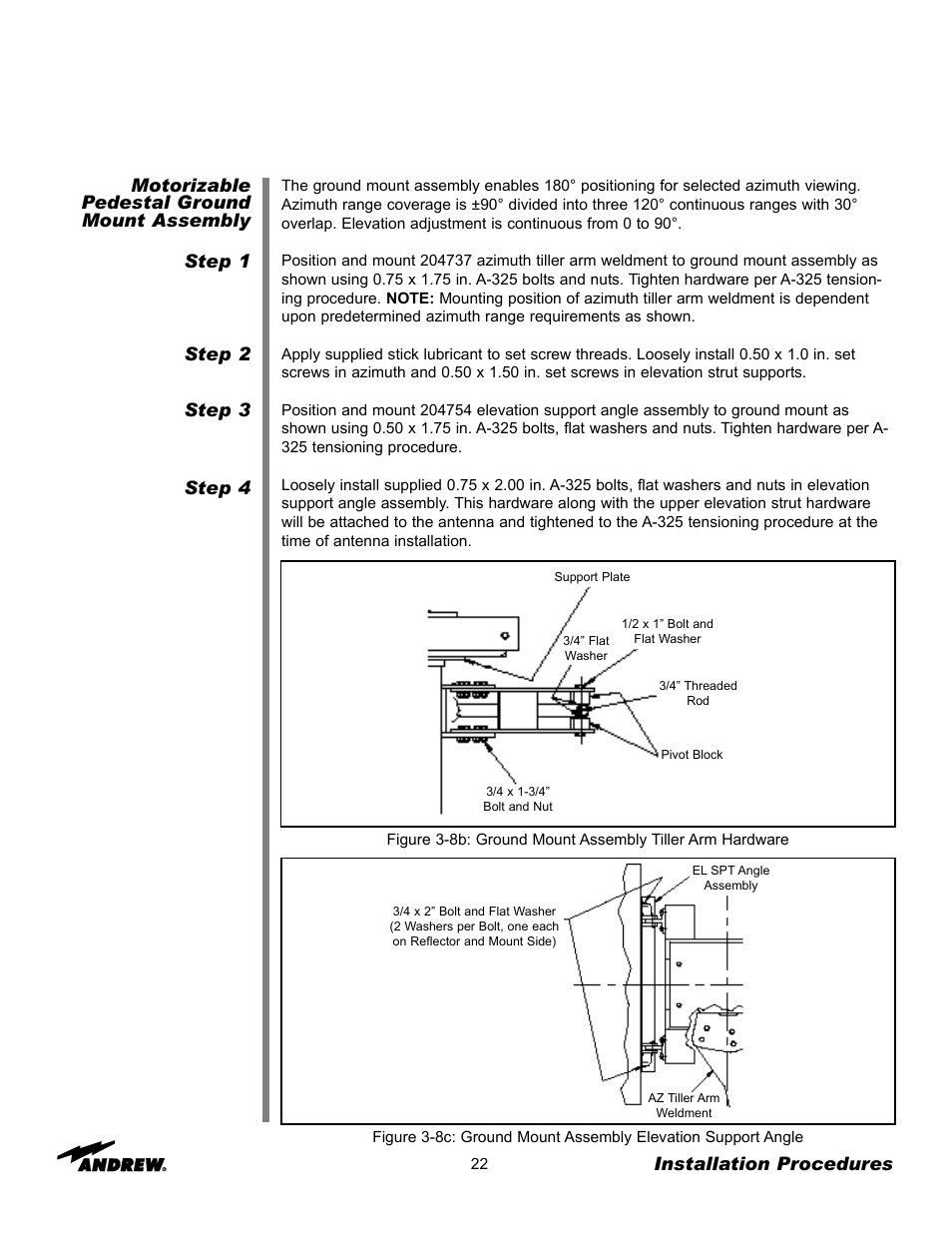 Installation procedures | Andrew 3.7-Meter Earth Station Antenna User Manual | Page 22 / 86