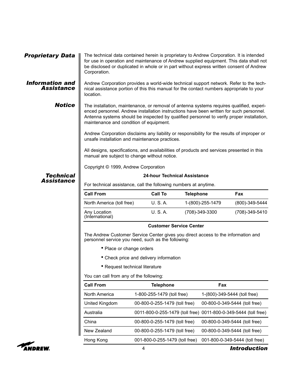 Andrew 3.7-Meter Earth Station Antenna User Manual | Page 4 / 86