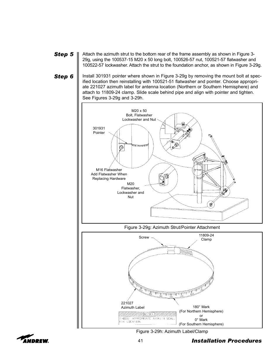 Step 5 step 6, Installation procedures | Andrew 3.7-Meter Earth Station Antenna User Manual | Page 41 / 86