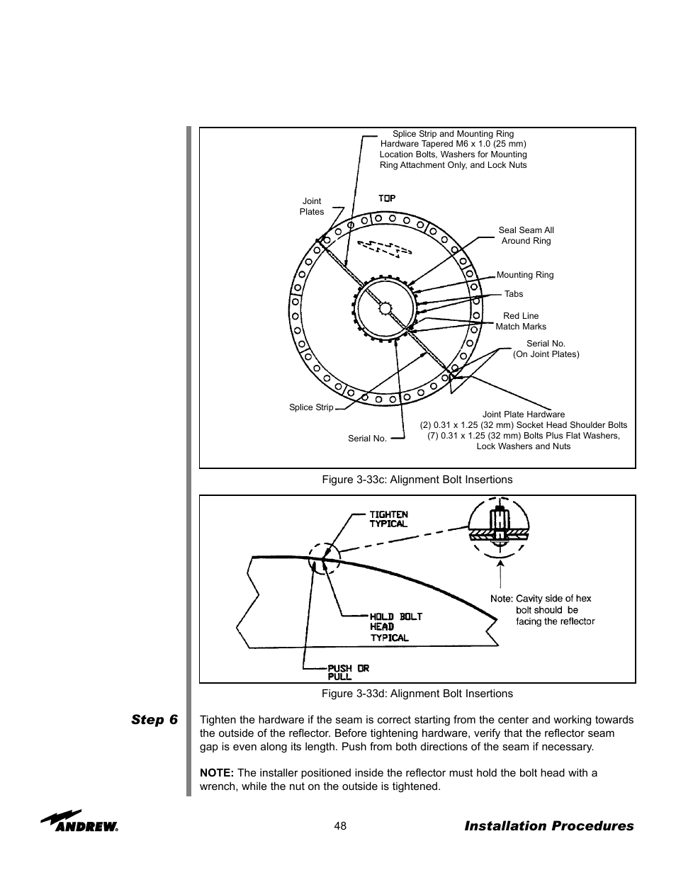 Step 6, Installation procedures | Andrew 3.7-Meter Earth Station Antenna User Manual | Page 48 / 86