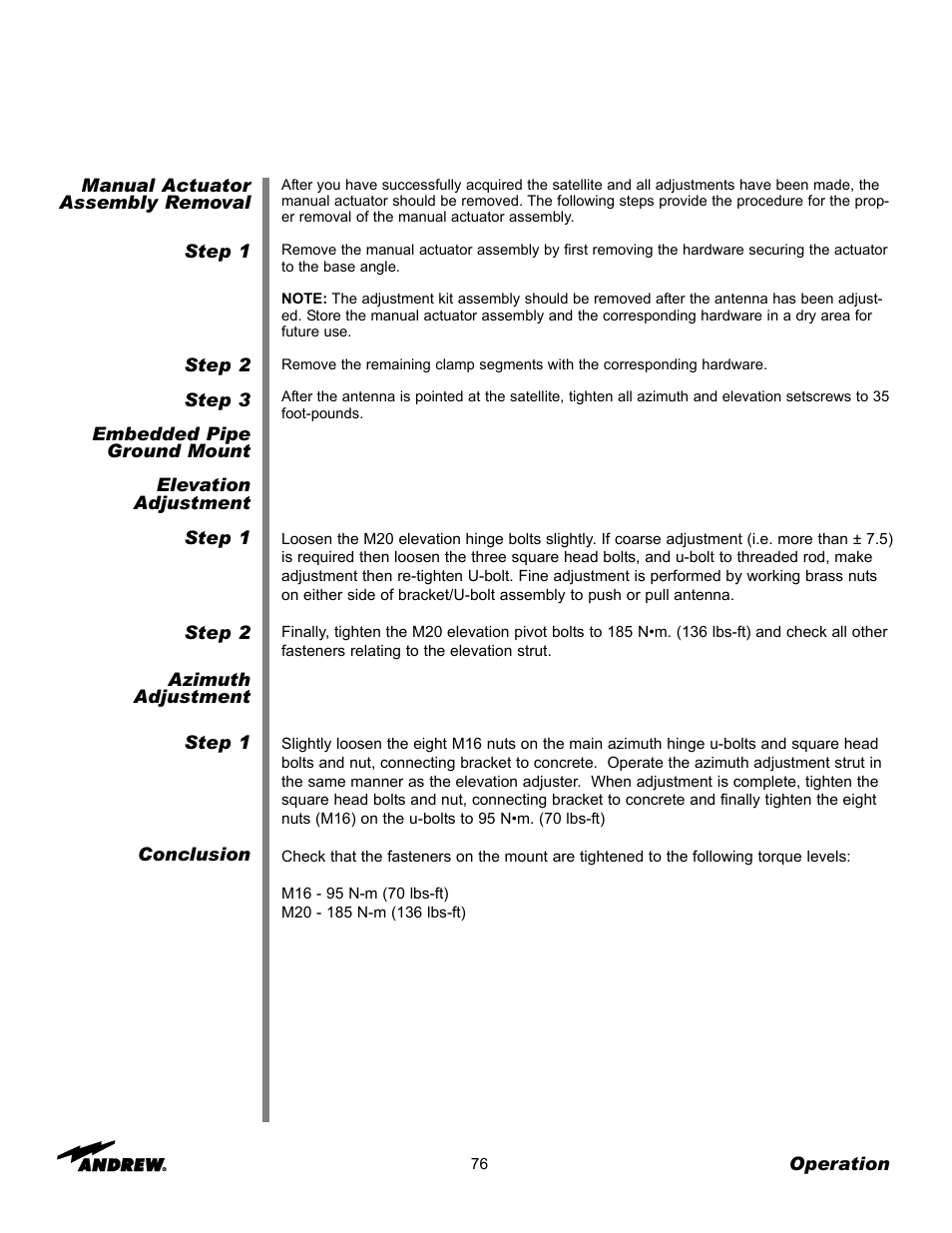 Andrew 3.7-Meter Earth Station Antenna User Manual | Page 76 / 86