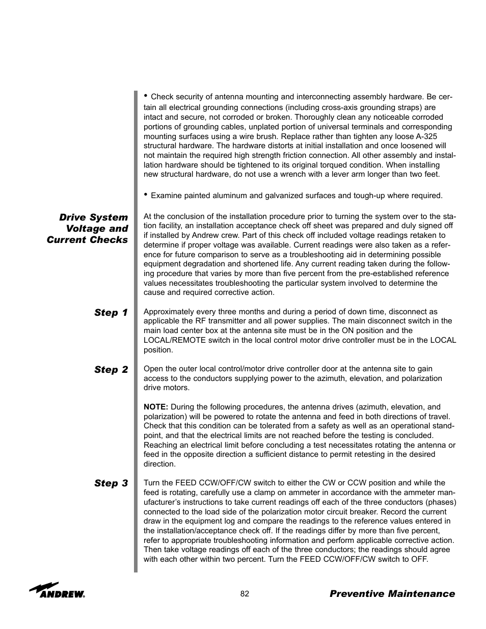 Andrew 3.7-Meter Earth Station Antenna User Manual | Page 82 / 86
