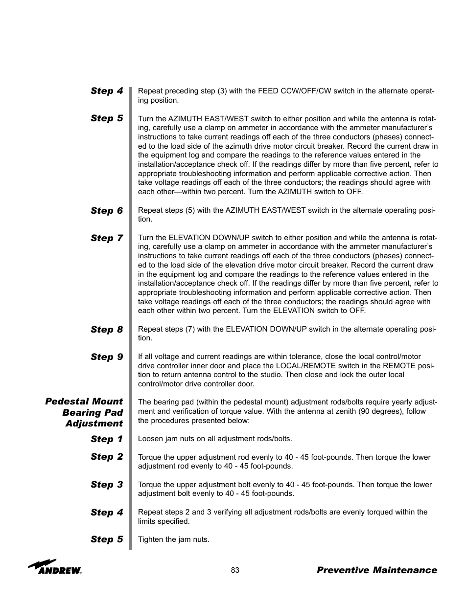 Andrew 3.7-Meter Earth Station Antenna User Manual | Page 83 / 86