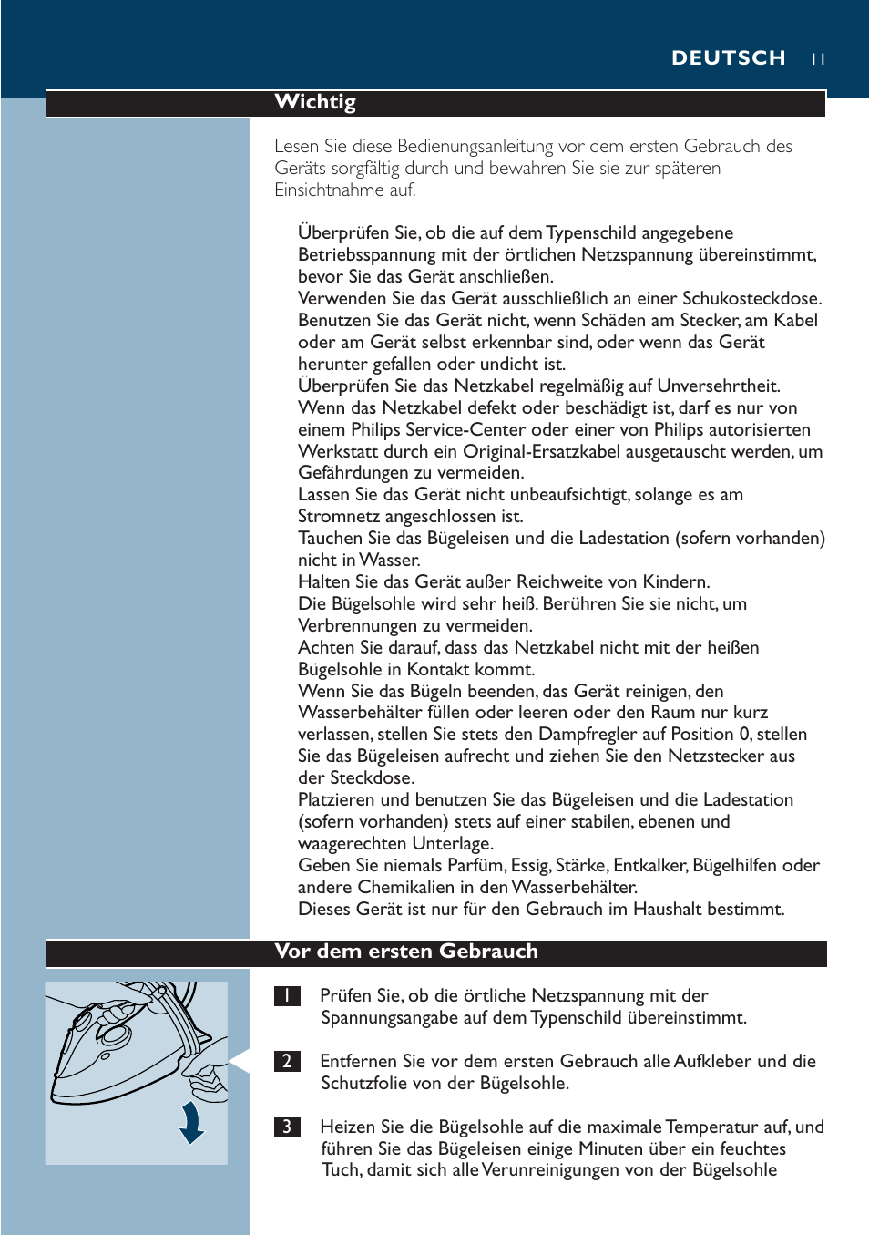 Philips Dampfbügeleisen User Manual | Page 11 / 44