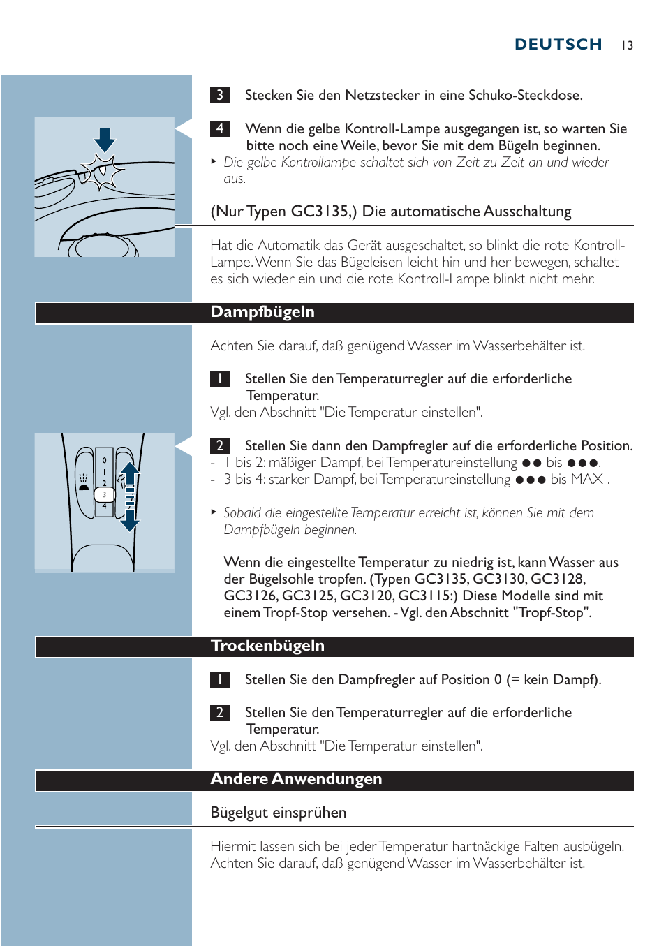 Philips Dampfbügeleisen User Manual | Page 13 / 44