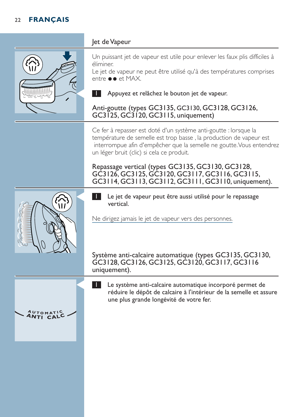 Philips Dampfbügeleisen User Manual | Page 22 / 44