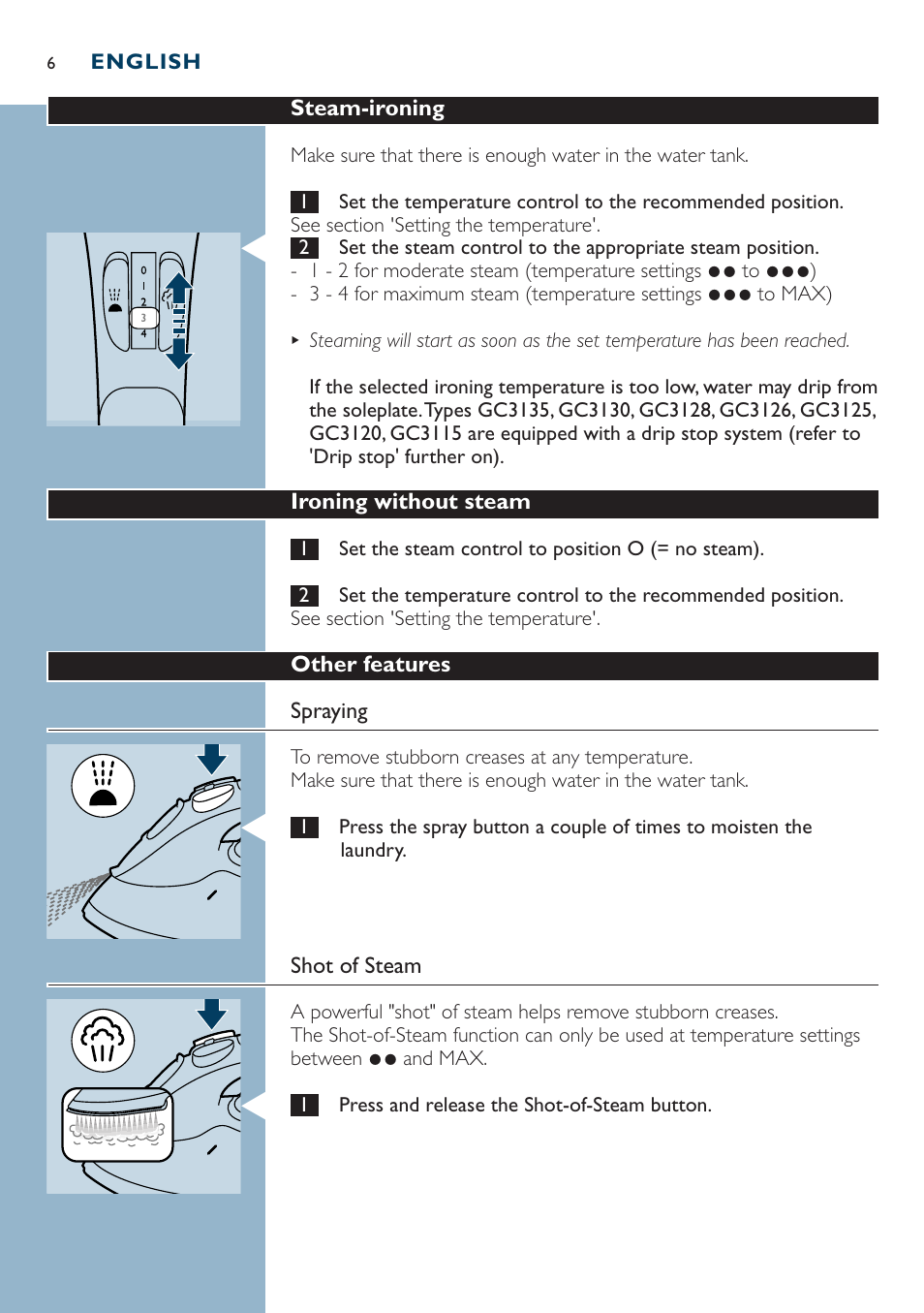 Philips Dampfbügeleisen User Manual | Page 6 / 44