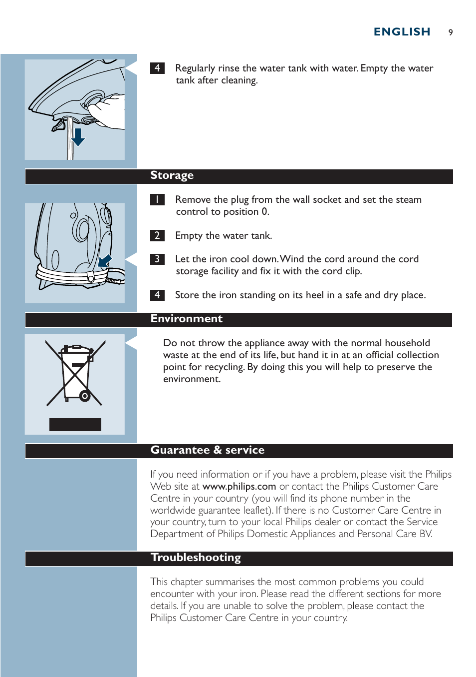 Philips Dampfbügeleisen User Manual | Page 9 / 44