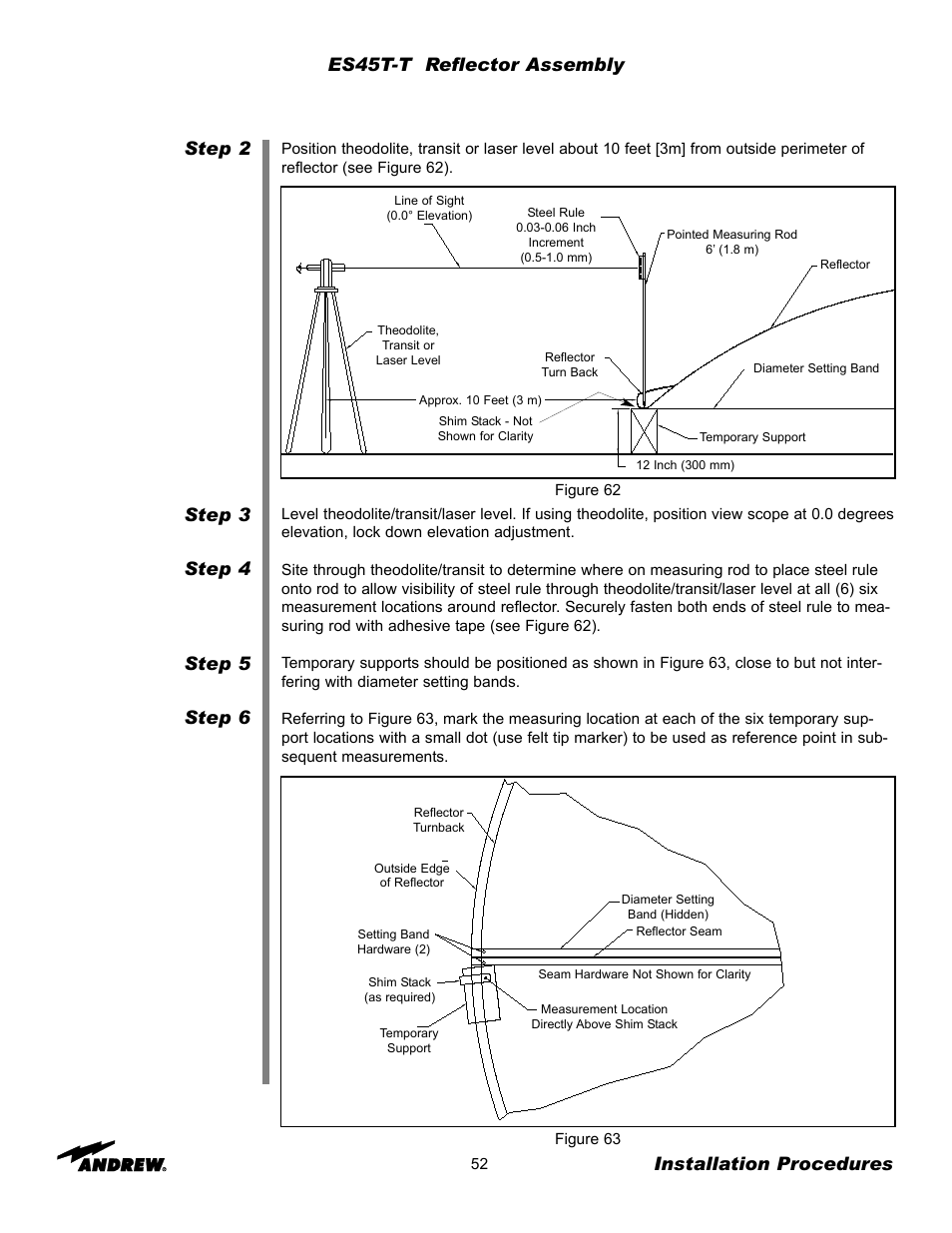 Installation procedures, Es45t-t reflector assembly | Andrew ES45T User Manual | Page 52 / 81