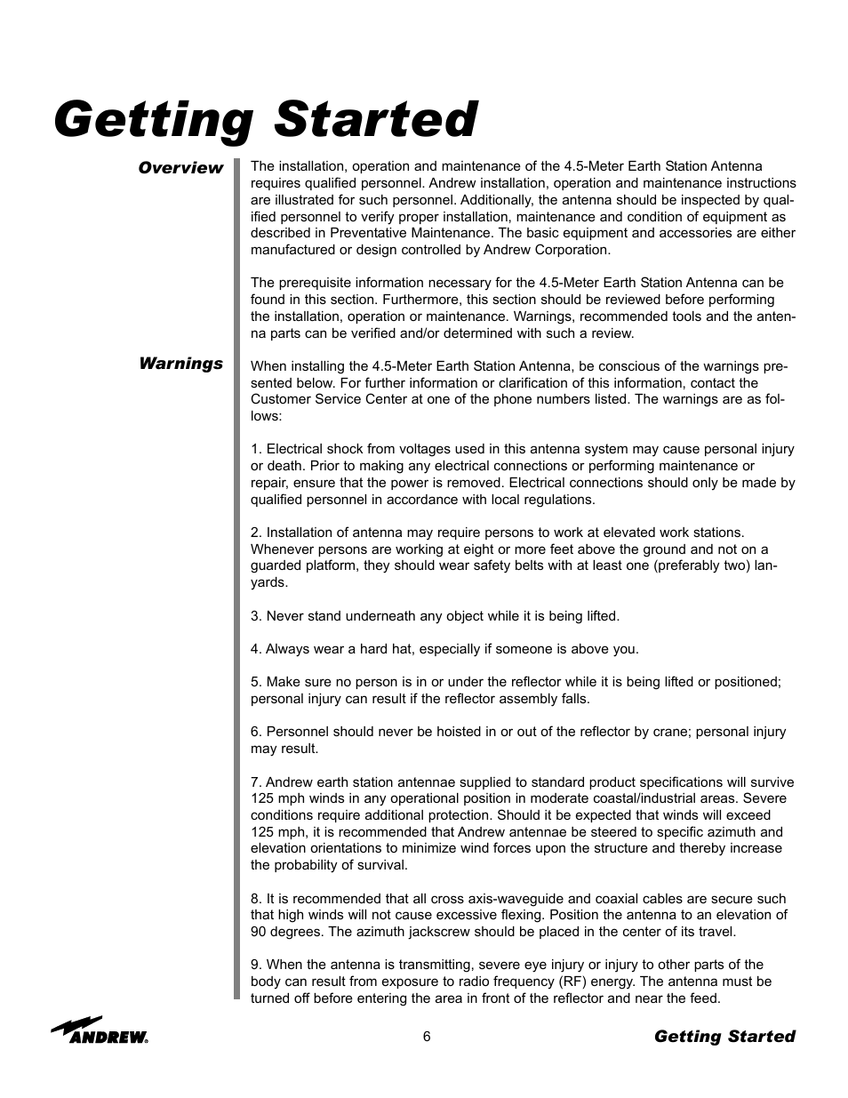Getting started | Andrew ES45T User Manual | Page 6 / 81