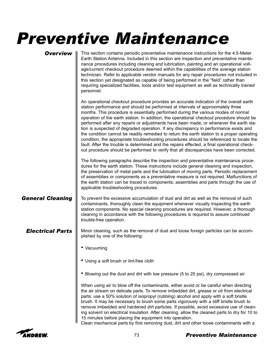 Preventive maintenance | Andrew ES45T User Manual | Page 73 / 81