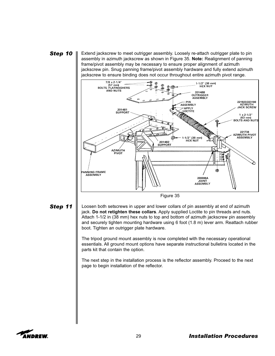 Step 10 step 11, Installation procedures | Andrew 7.6-Meter ESA User Manual | Page 29 / 69