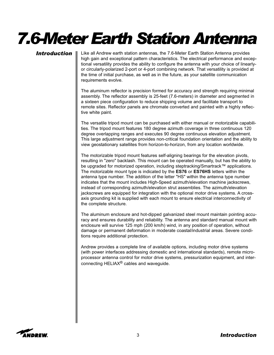Meter earth station antenna | Andrew 7.6-Meter ESA User Manual | Page 3 / 69
