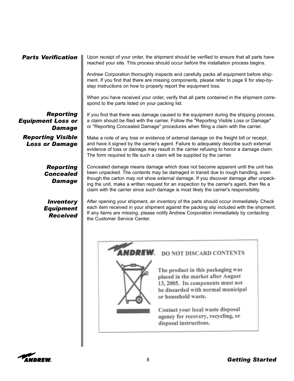 Andrew 7.6-Meter ESA User Manual | Page 8 / 69