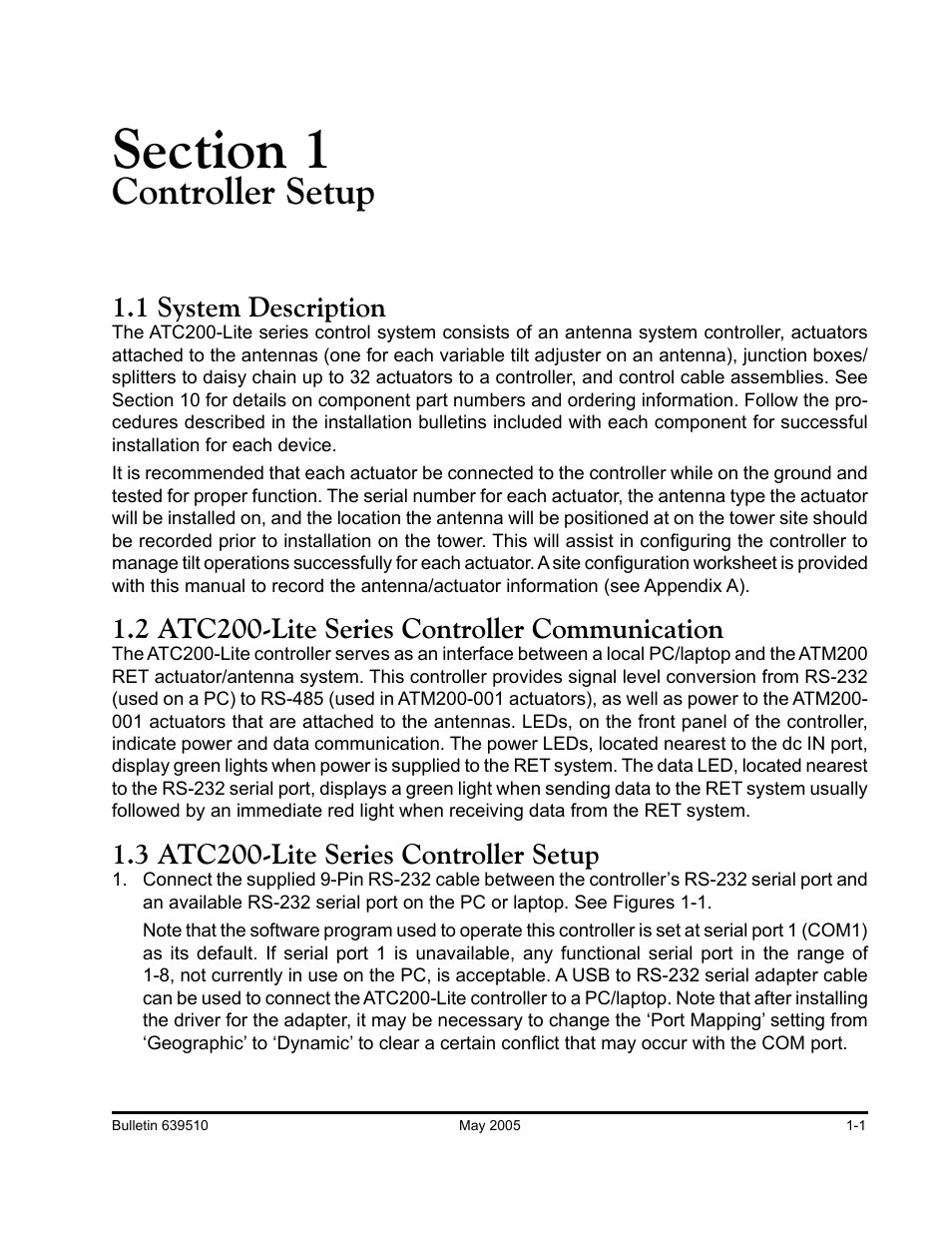 Controller setup, 1 system description, 2 atc200-lite series controller communication | 3 atc200-lite series controller setup | Andrew ATC200-Lite User Manual | Page 11 / 66