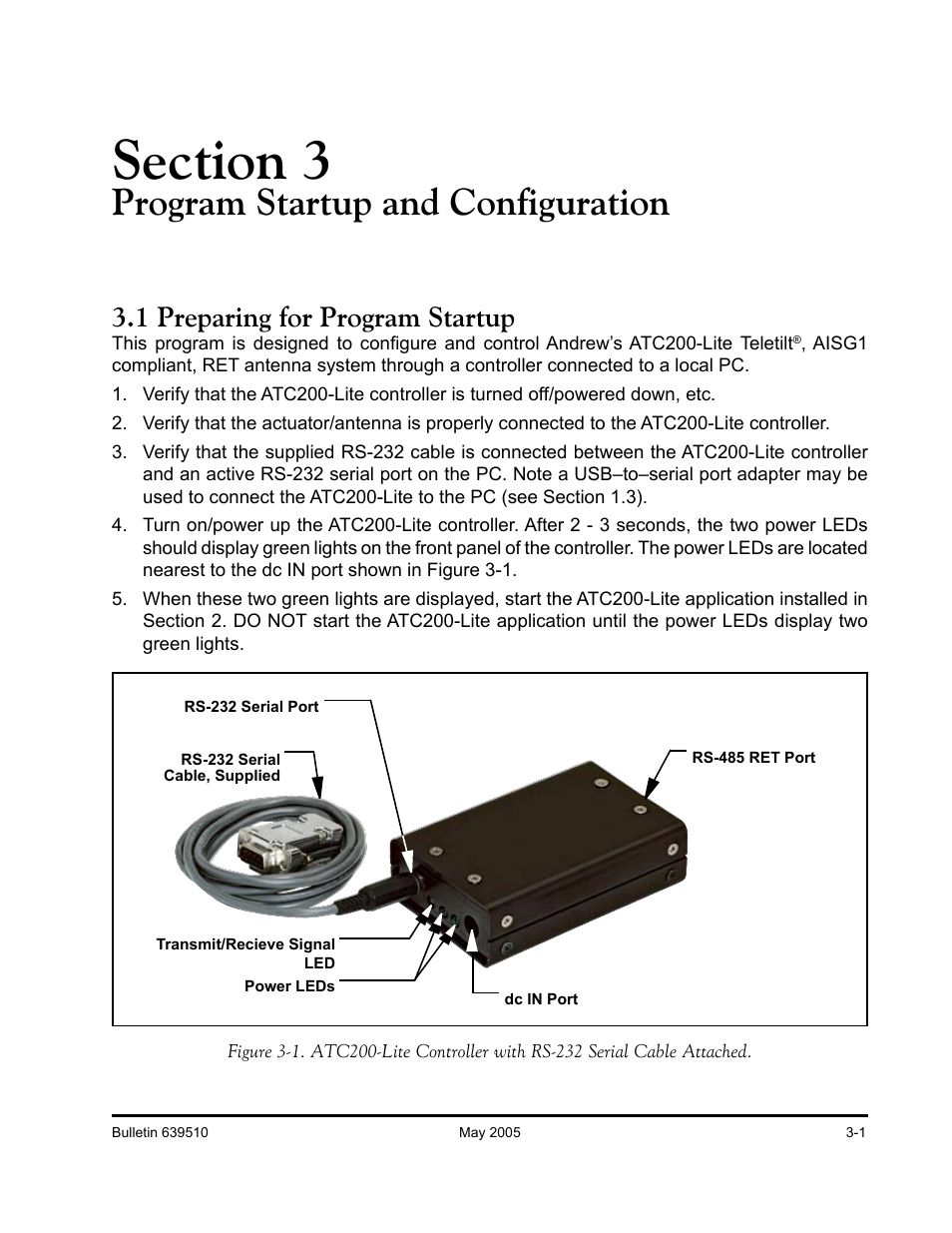 Program startup and configuration, 1 preparing for program startup | Andrew ATC200-Lite User Manual | Page 19 / 66