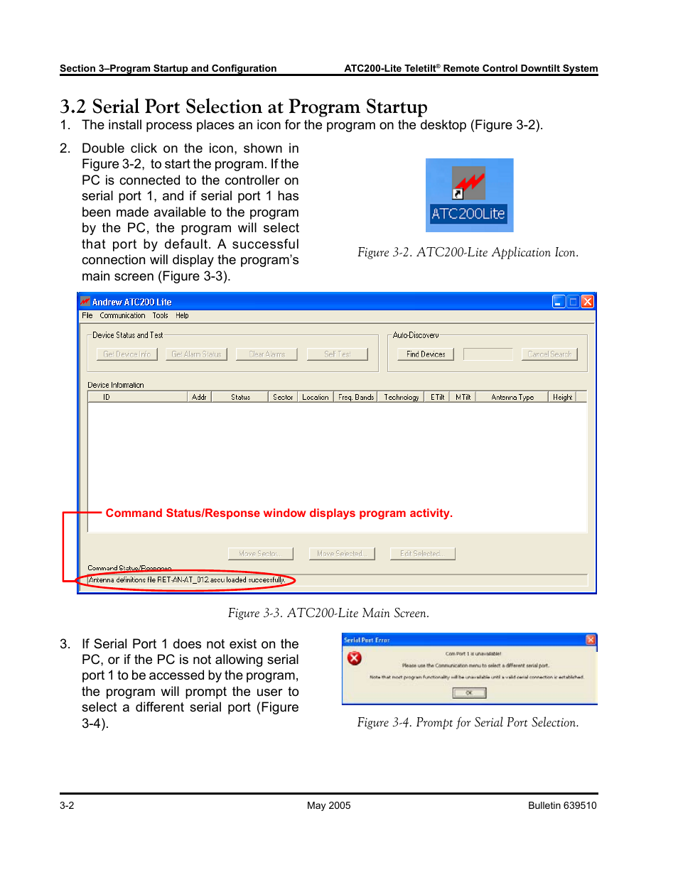2 serial port selection at program startup | Andrew ATC200-Lite User Manual | Page 20 / 66