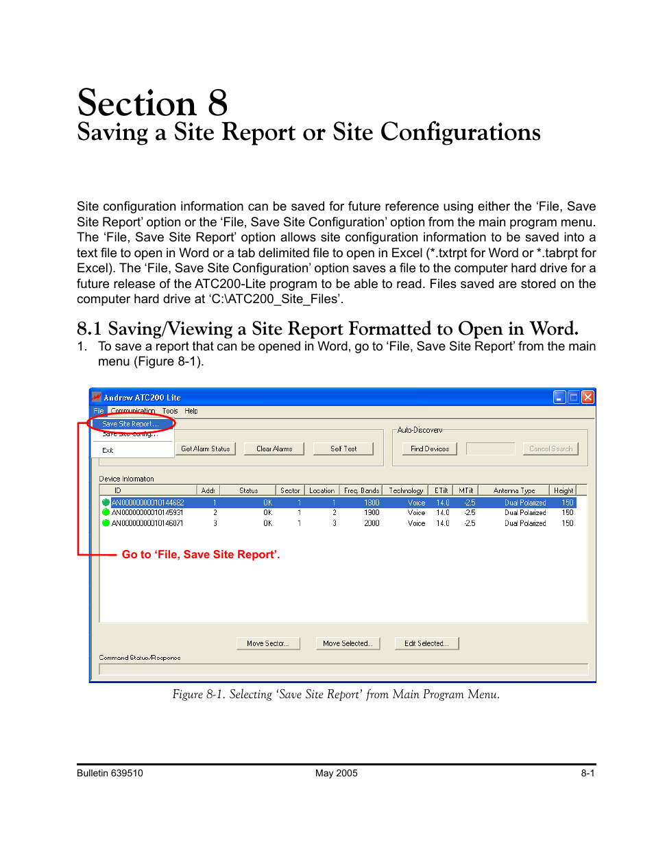 Saving a site report or site configurations | Andrew ATC200-Lite User Manual | Page 47 / 66