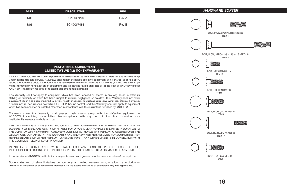 Hardware sorter | Andrew 960 User Manual | Page 2 / 9