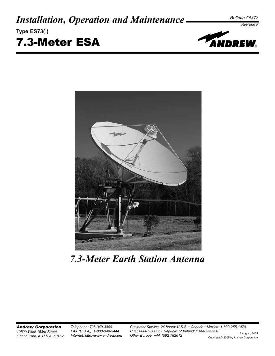 Andrew 7.3-METER EARTH STATION ANTENNA ES73 User Manual | 69 pages
