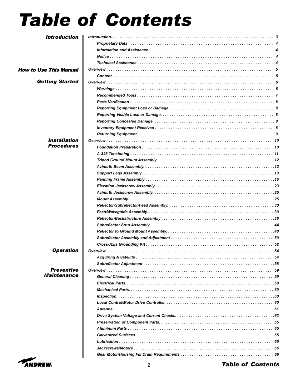 Andrew 7.3-METER EARTH STATION ANTENNA ES73 User Manual | Page 2 / 69