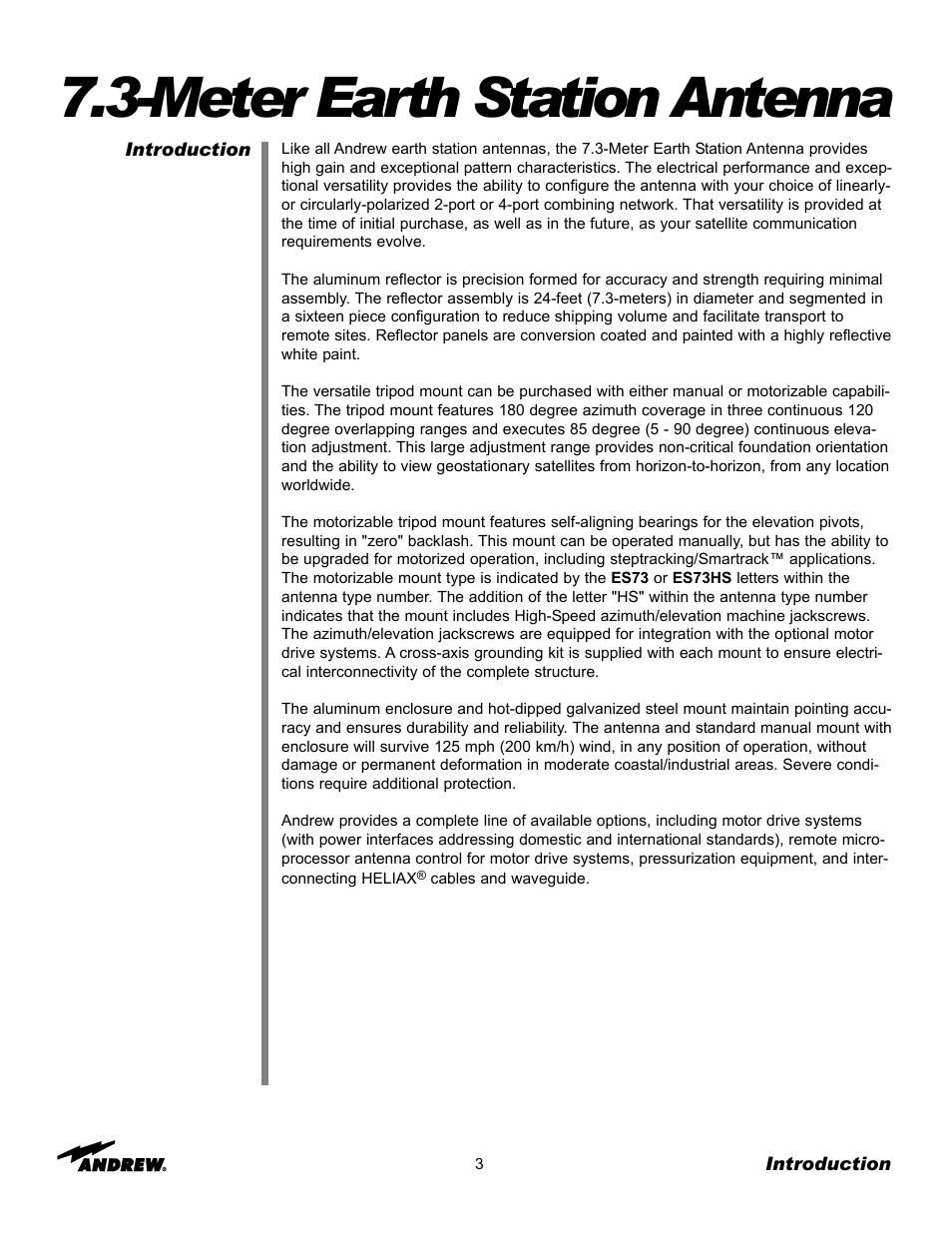 Meter earth station antenna | Andrew 7.3-METER EARTH STATION ANTENNA ES73 User Manual | Page 3 / 69