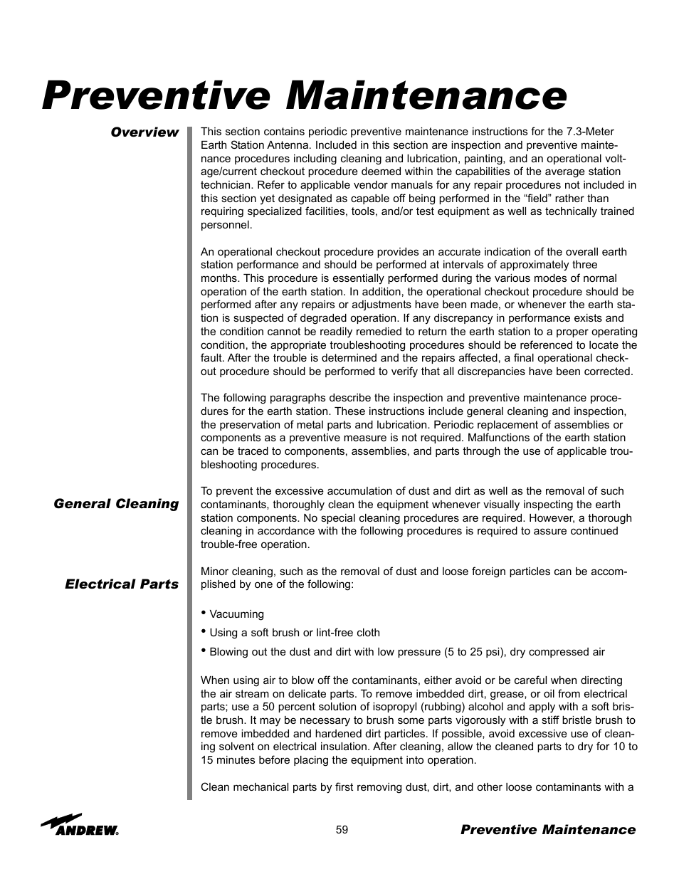 Preventive maintenance | Andrew 7.3-METER EARTH STATION ANTENNA ES73 User Manual | Page 59 / 69