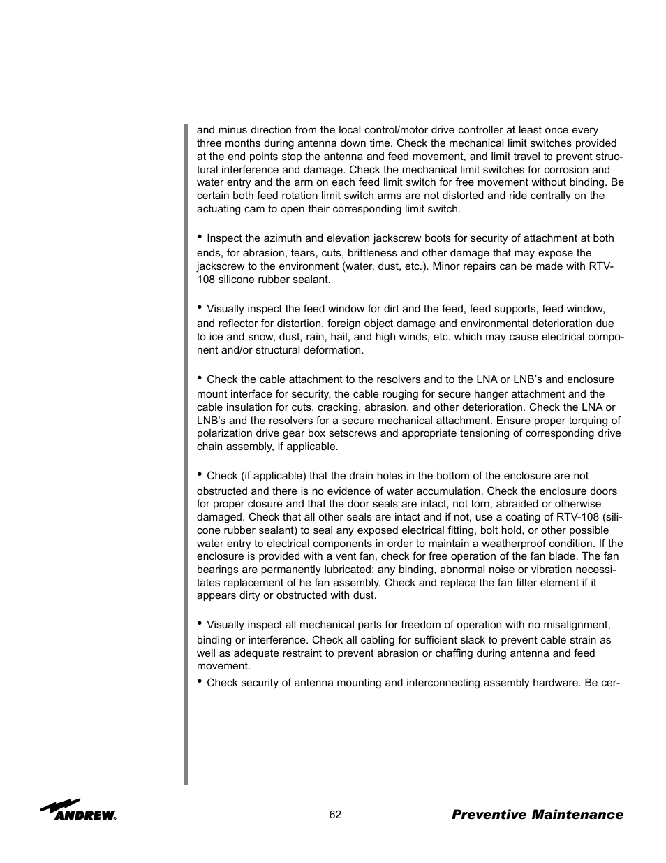 Andrew 7.3-METER EARTH STATION ANTENNA ES73 User Manual | Page 62 / 69