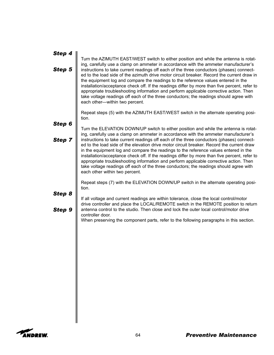 Andrew 7.3-METER EARTH STATION ANTENNA ES73 User Manual | Page 64 / 69