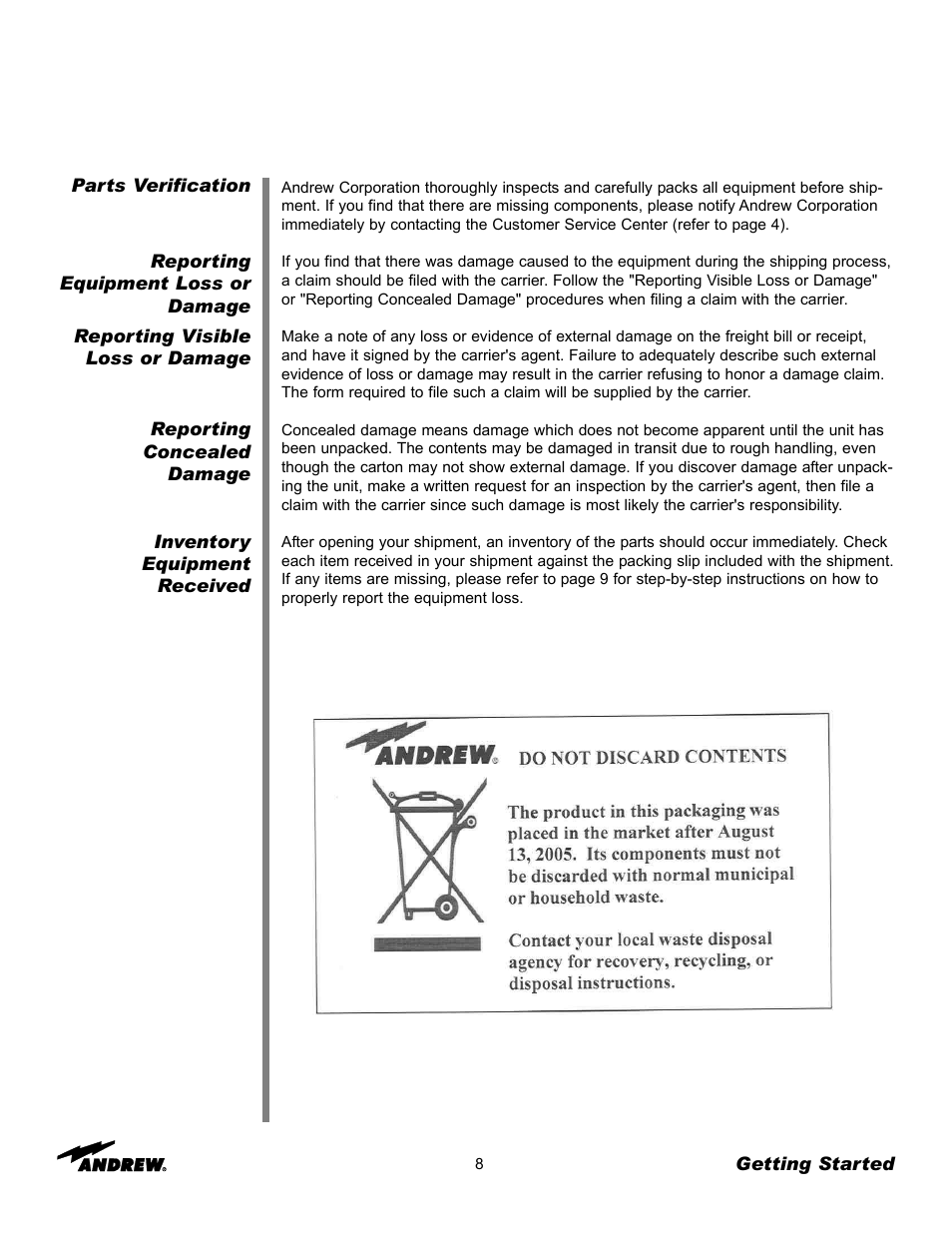 Andrew 7.3-METER EARTH STATION ANTENNA ES73 User Manual | Page 8 / 69