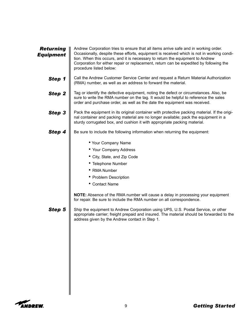 Andrew 7.3-METER EARTH STATION ANTENNA ES73 User Manual | Page 9 / 69