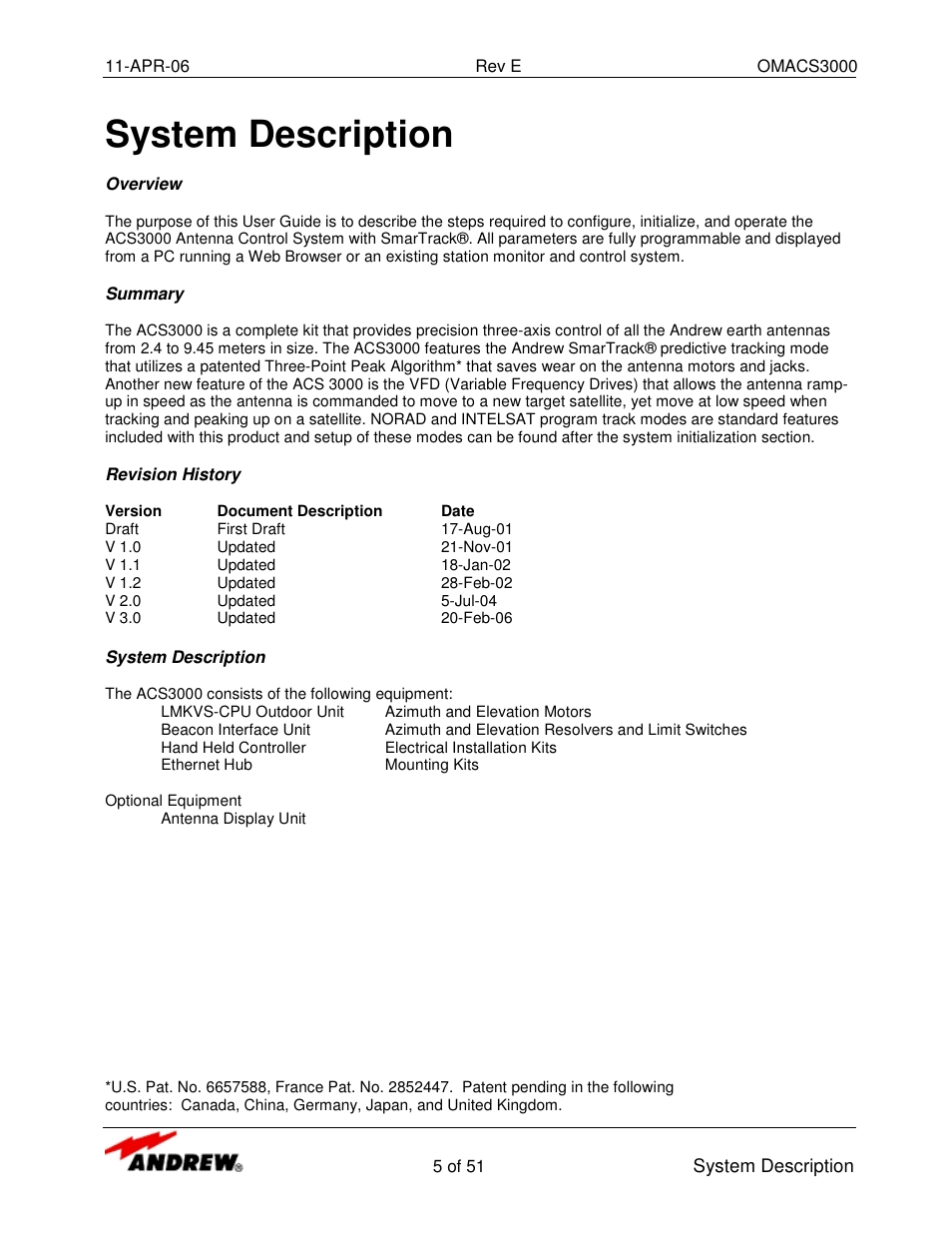 System description | Andrew OMACS3000 User Manual | Page 5 / 51