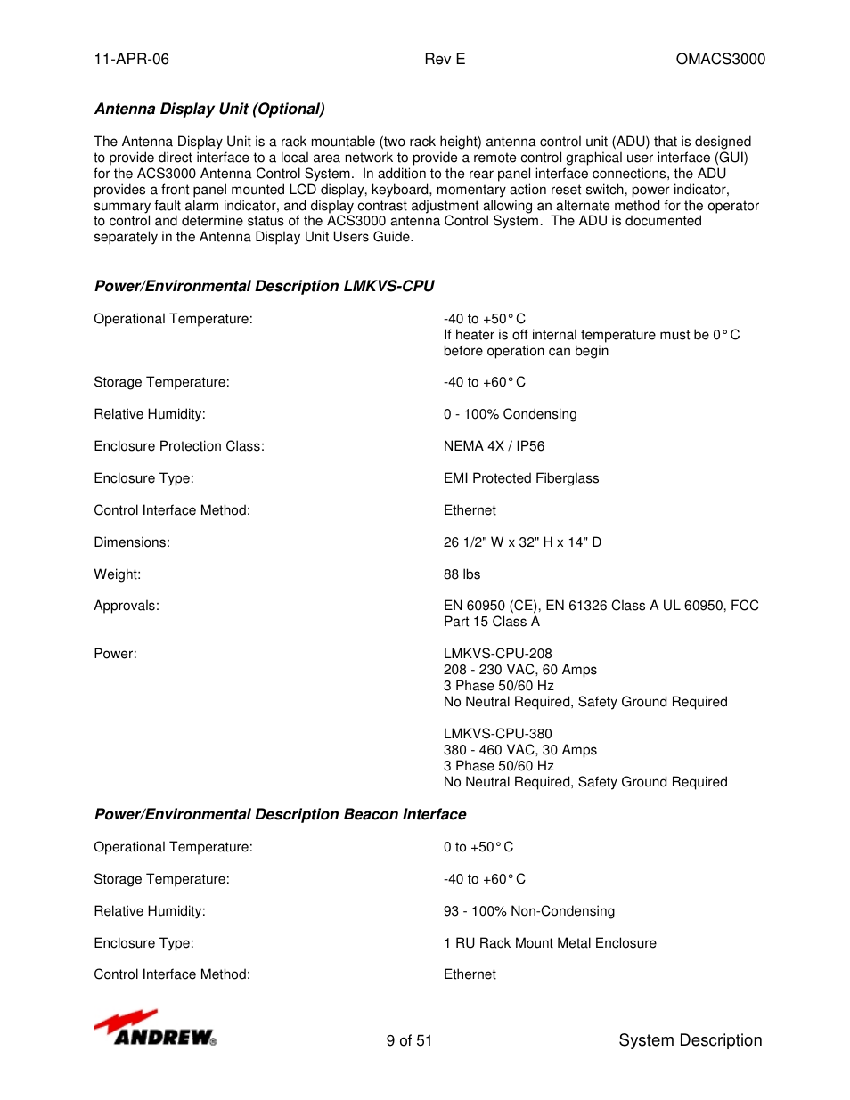 Andrew OMACS3000 User Manual | Page 9 / 51
