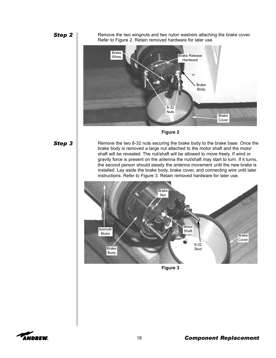Step 2 step 3, Component replacement | Andrew OM24SNG-RC User Manual | Page 18 / 25