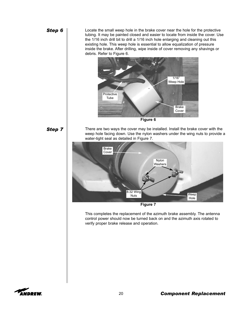 Step 6 step 7, Component replacement | Andrew OM24SNG-RC User Manual | Page 20 / 25