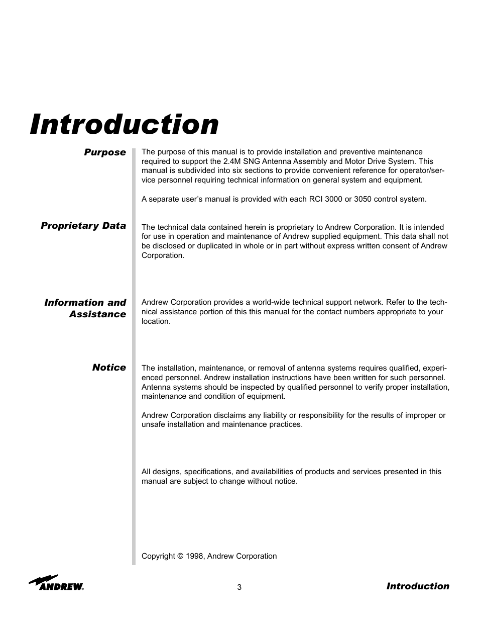 Introduction | Andrew OM24SNG-RC User Manual | Page 3 / 25