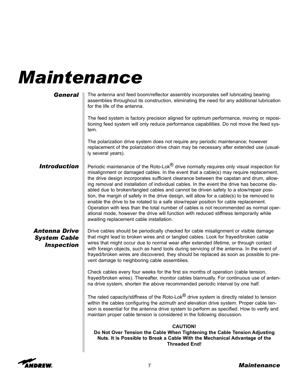 Maintenance | Andrew OM24SNG-RC User Manual | Page 7 / 25