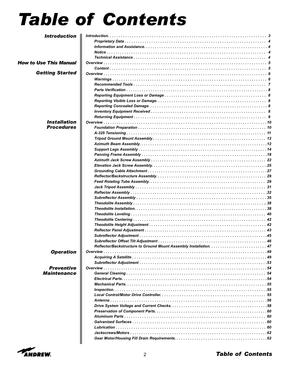 Andrew 9.3-Meter ESA User Manual | Page 2 / 66