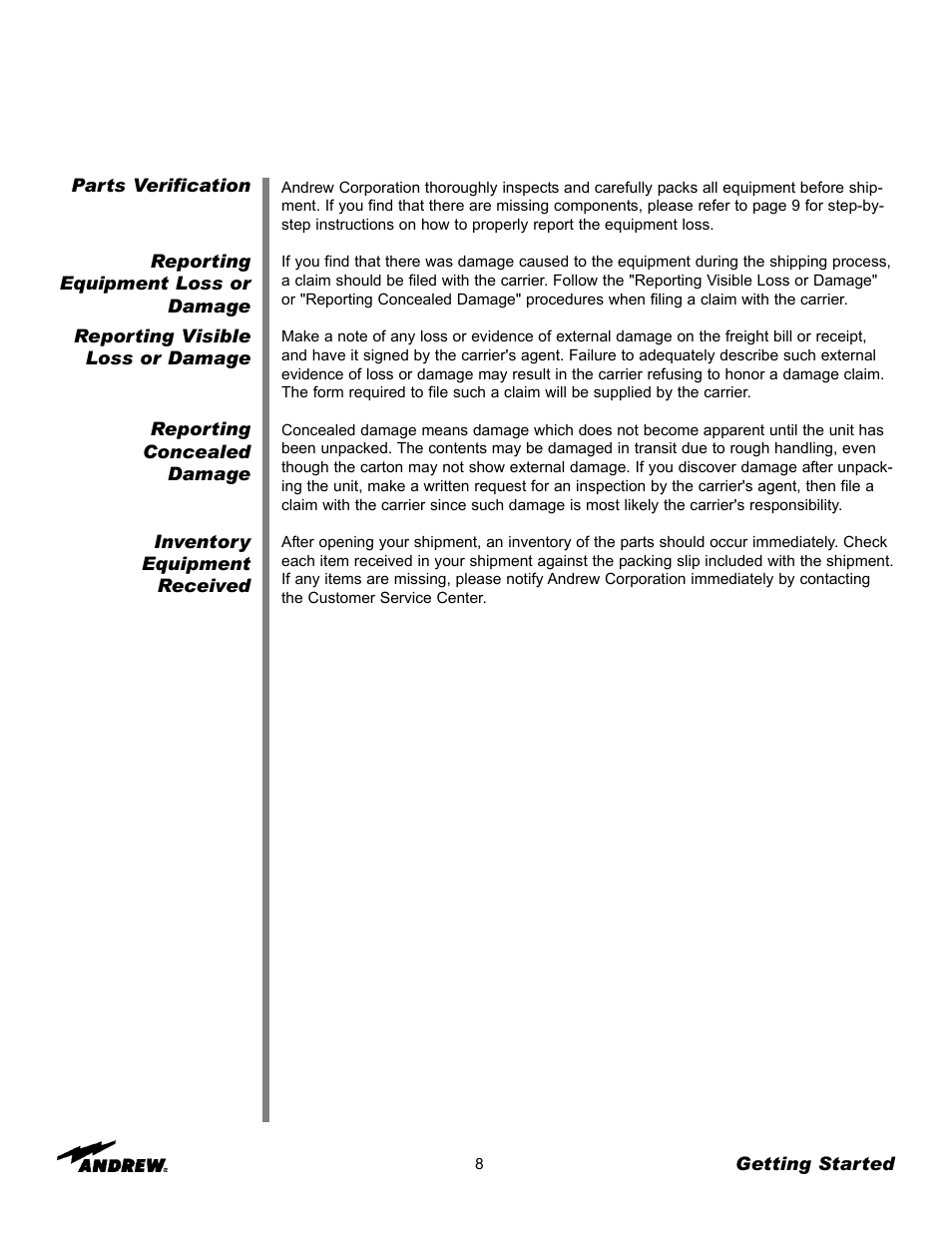 Andrew 9.3-Meter ESA User Manual | Page 8 / 66