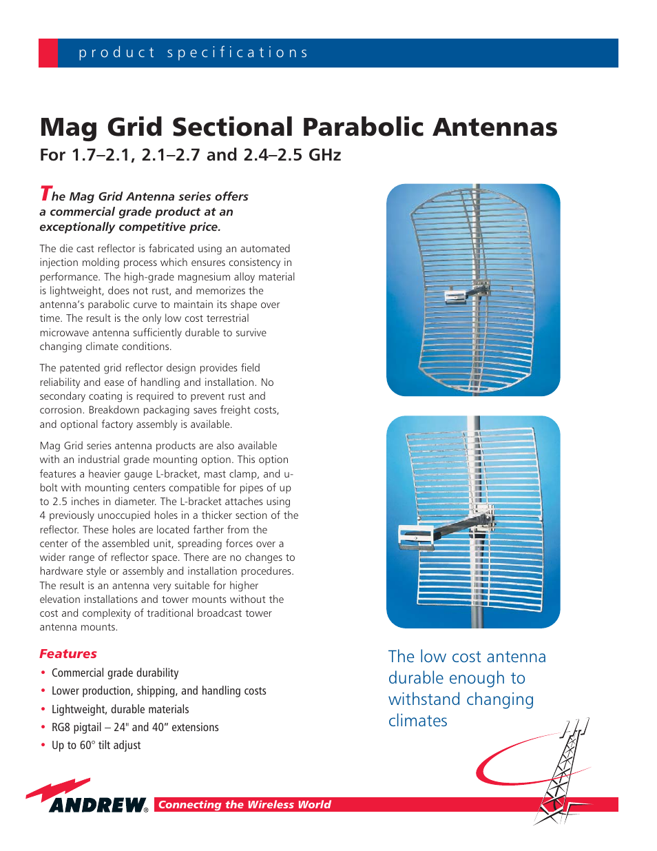 Andrew Grid Sectional Parabolic Antennas User Manual | 2 pages