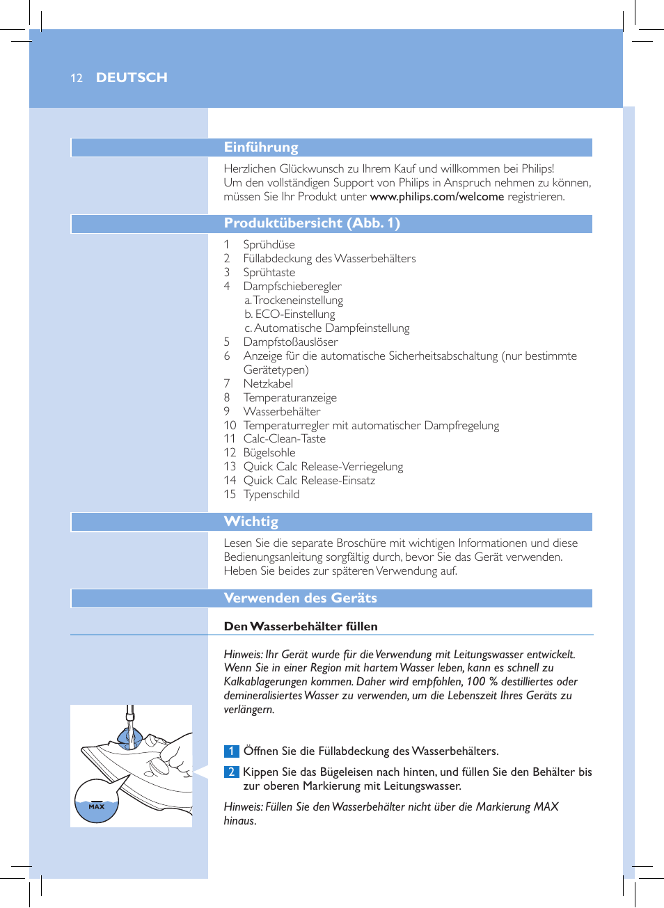 Philips Azur Performer Plus Dampfbügeleisen User Manual | Page 10 / 30