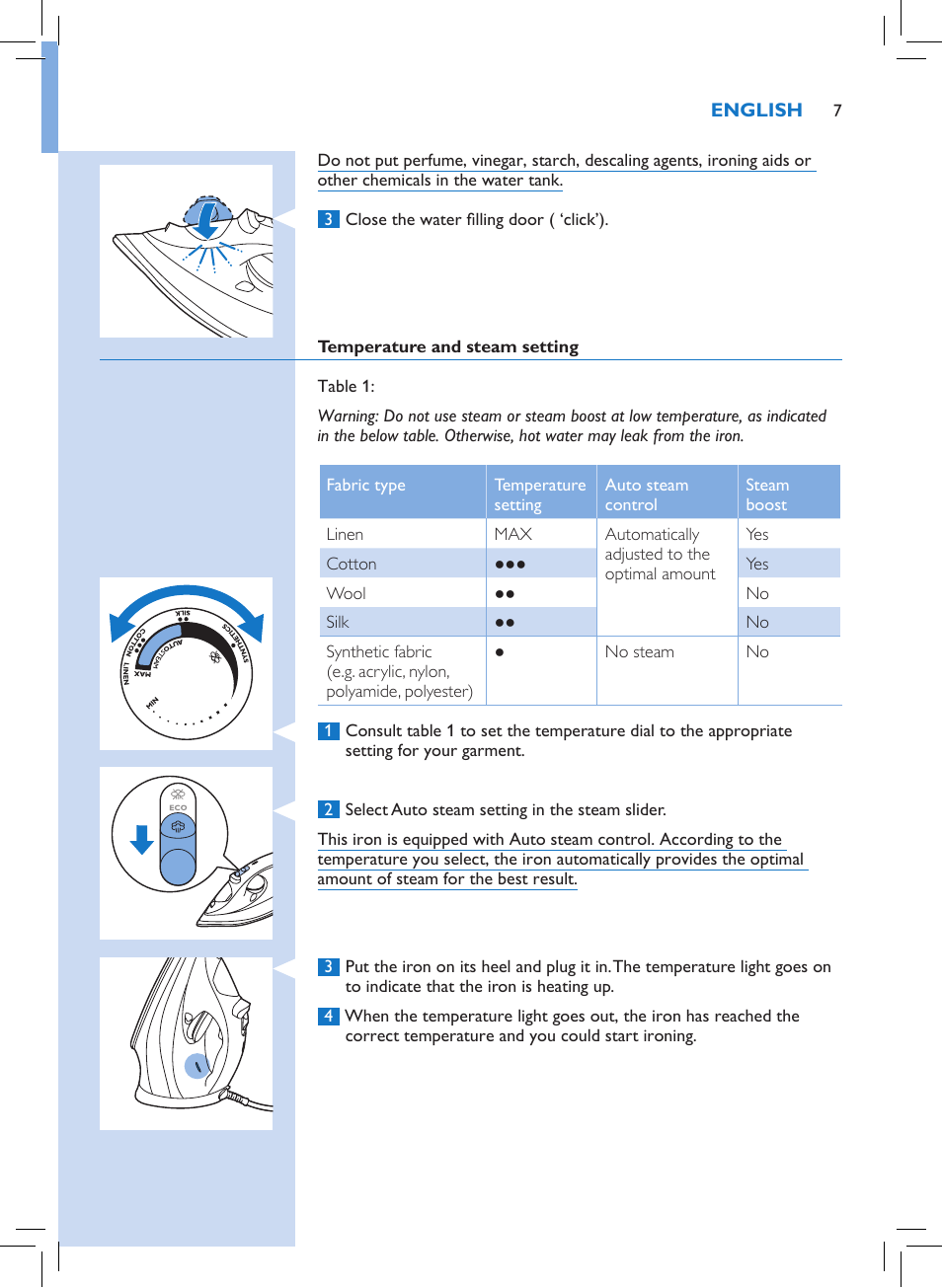 Philips Azur Performer Plus Dampfbügeleisen User Manual | Page 5 / 30