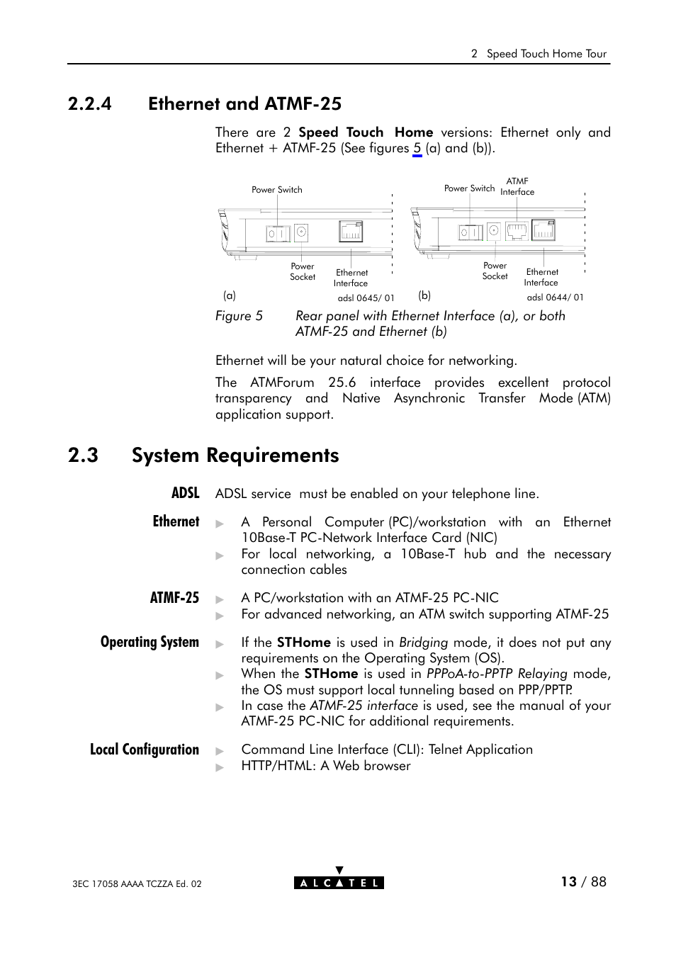 Ethernet and atmfć25, System requirements, Figure 5 | Ethernet (b), 3 system requirements, 4 ethernet and atmfć25 | Alcatel Carrier Internetworking Solutions SpeedTouch Speed Touch Home Asymmetric Digital Subscriber Line (ADSL) Modem User Manual | Page 13 / 87